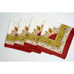 Set of 4 Cotton Paisley Napkins 20x20 Red‎ Green Vintage Style Zina Vasi